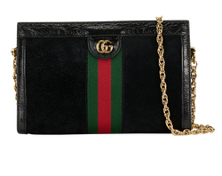 Ophidia Chain Shoulder Bag, Suede, Black, 503877520981, 2*